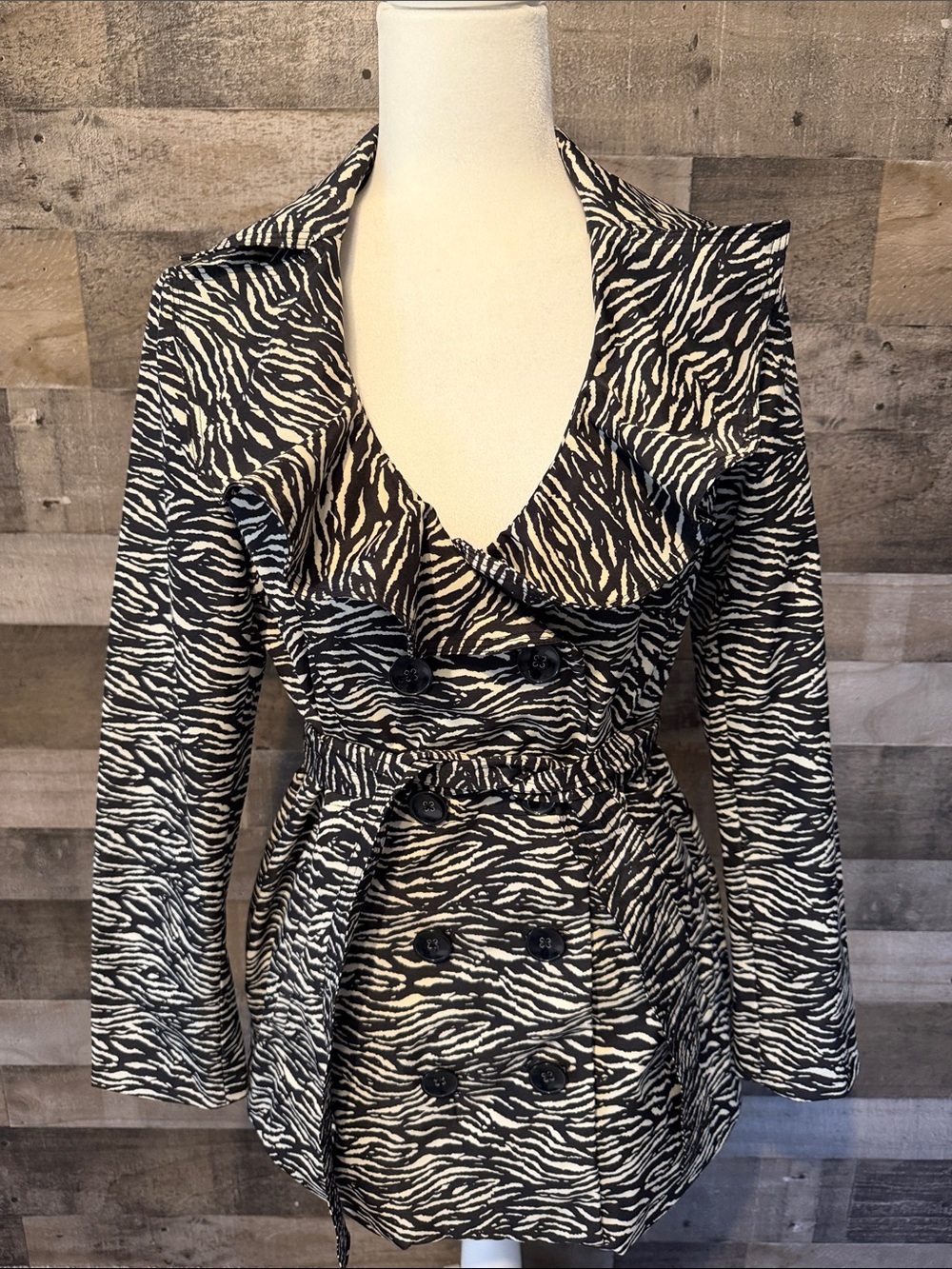 Sandro Studio Double Breasted Zebra Trench Coat Size M - Picture 16 of 16